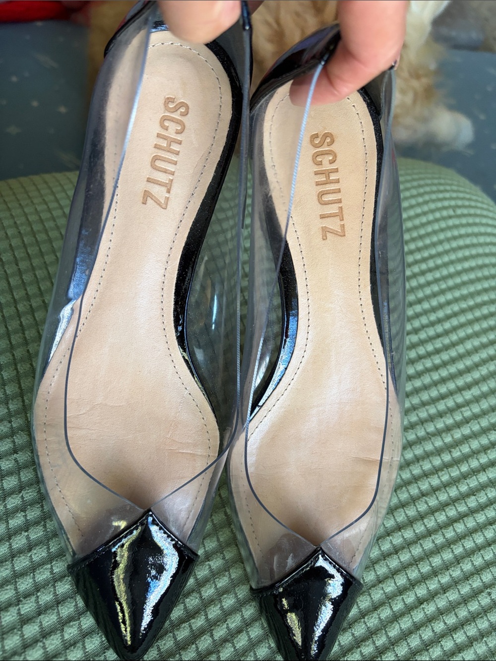 SCHUTZ Black Patent Pointed-Toe Clear Panel Flats size 6